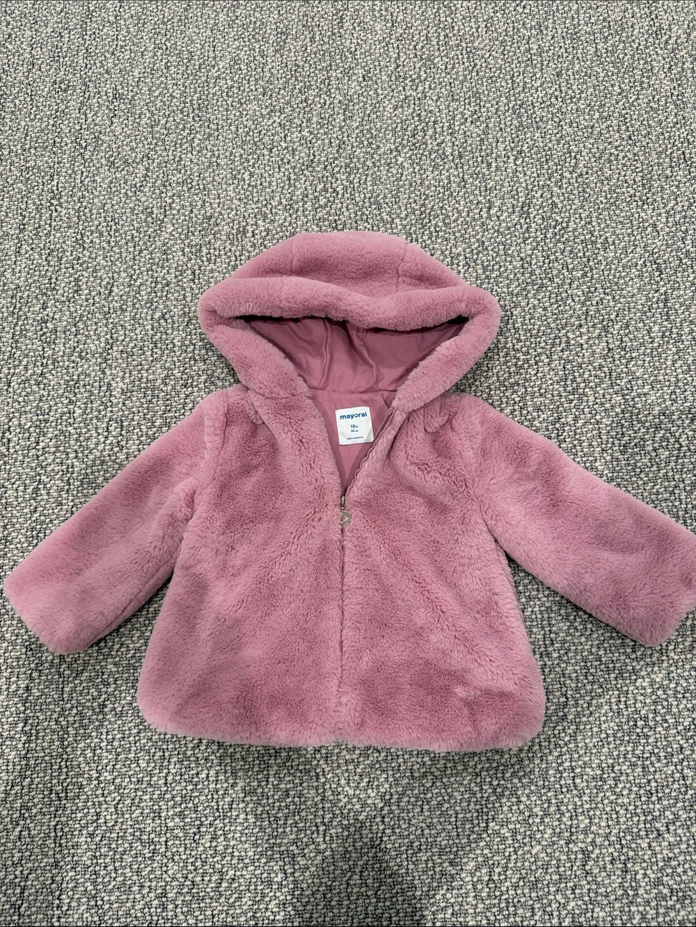 Mayoral Mauve Plush Hooded Toddler Faux Fur Jacket